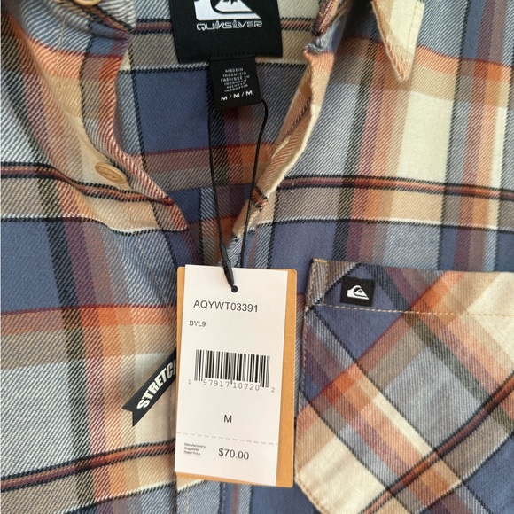 New! Quiksilver Men's Casual Blue and Brown Plaid Shirt - Picture 4 of 13